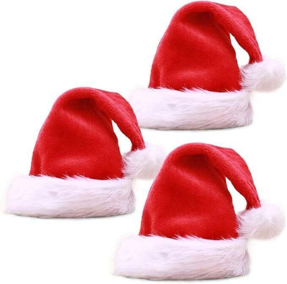 1737 3 PACK Red Santa Hats for Child Unisex Christmas Santa Clause Hats
